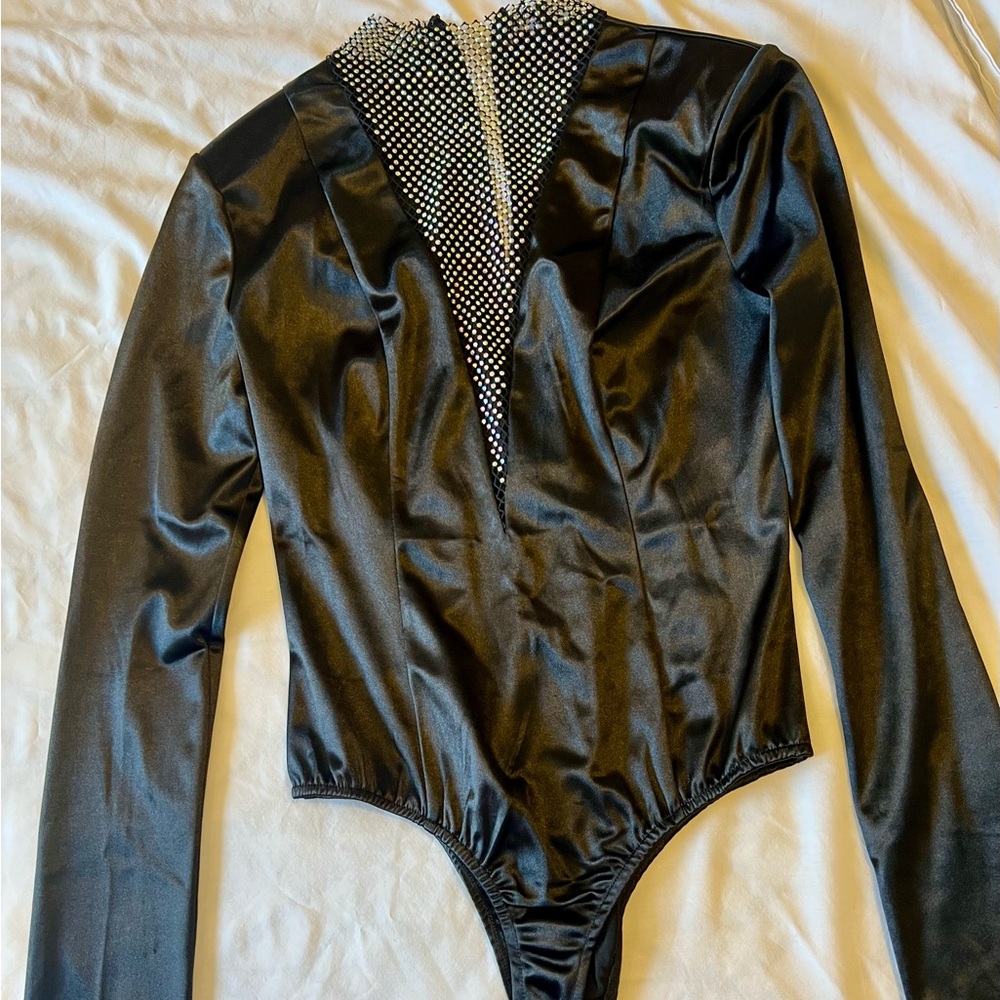 Fashion Nova Black woman Bodysuit with Silver Accents